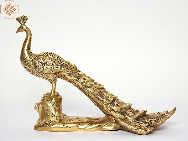 13" Brass Peacock Figurine | Home Decor