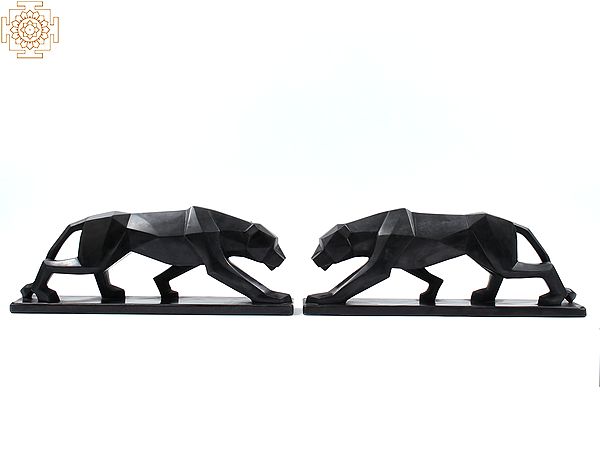 Pair of Panther Figurines | Black Marble Statue