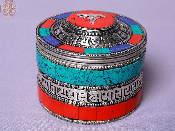 9" Round Jewellery Box with Stone Work | Made In Nepal
