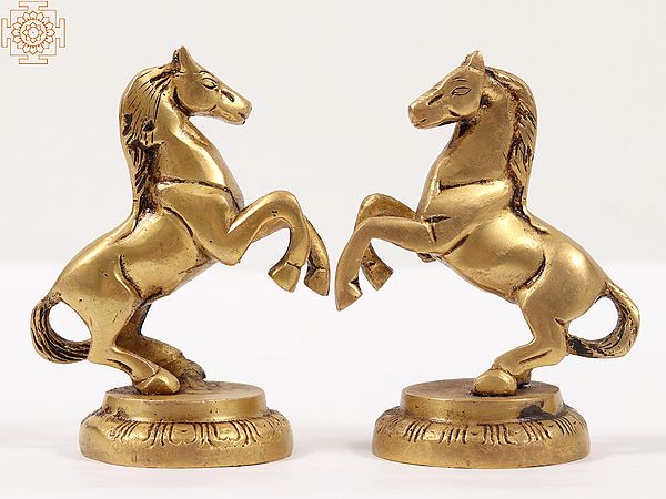 4" Brass Small Size Pair of Horse Figurines | Table Decor