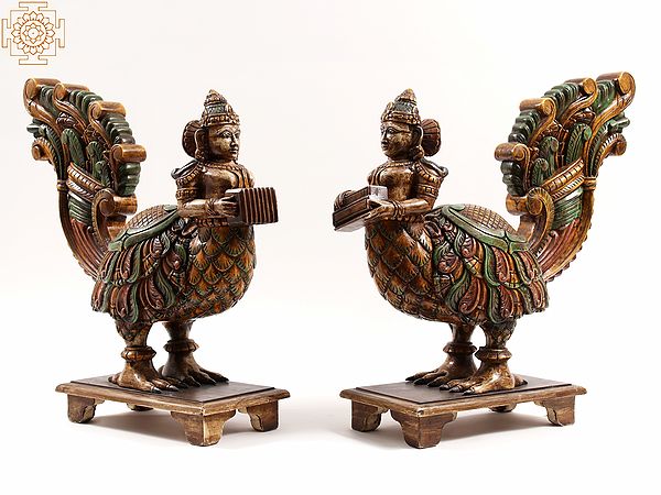 24" Wooden Pair of Mythical Gandharvas