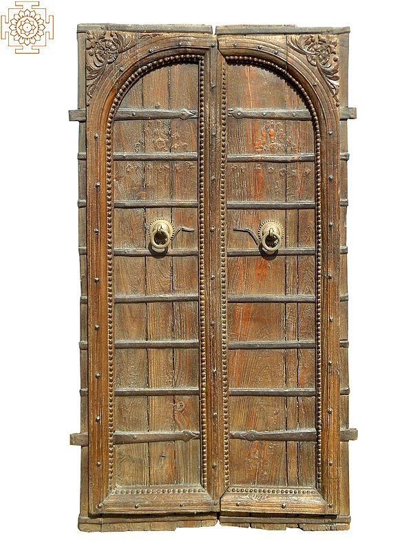 68" Large Wooden Front Gate | Vintage Indian Door