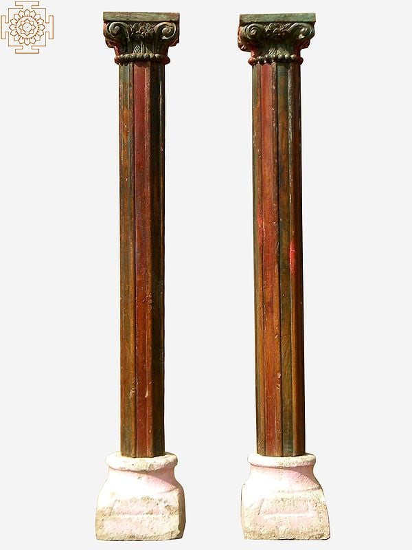 86" Large Teakwood Pillars with Stone Base | Price Per Piece