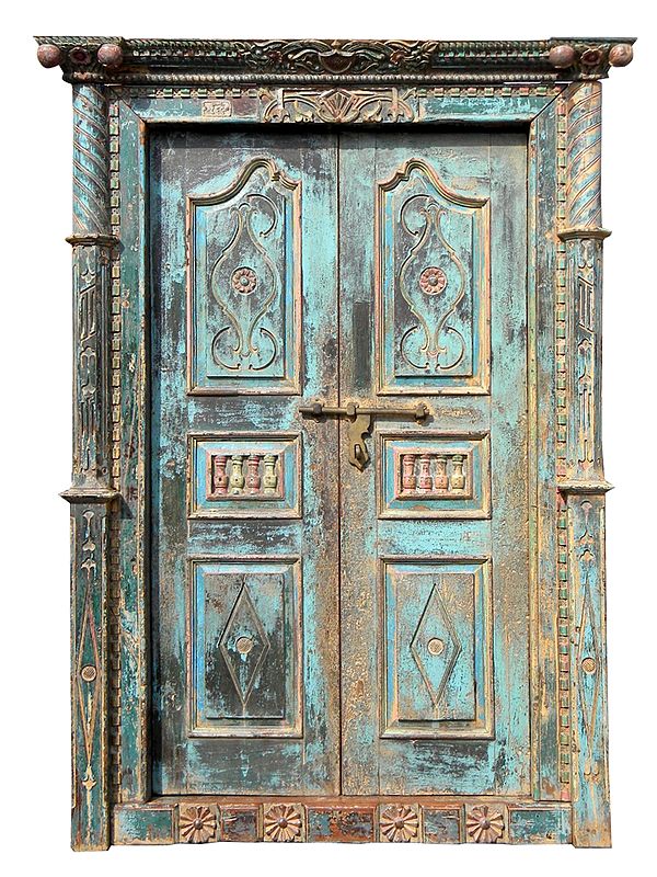 82" Large Vintage Style Indian Wooden Door