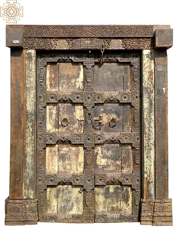 86" Large Wooden Vintage Entrance Door with Traditional Lock Mechanism