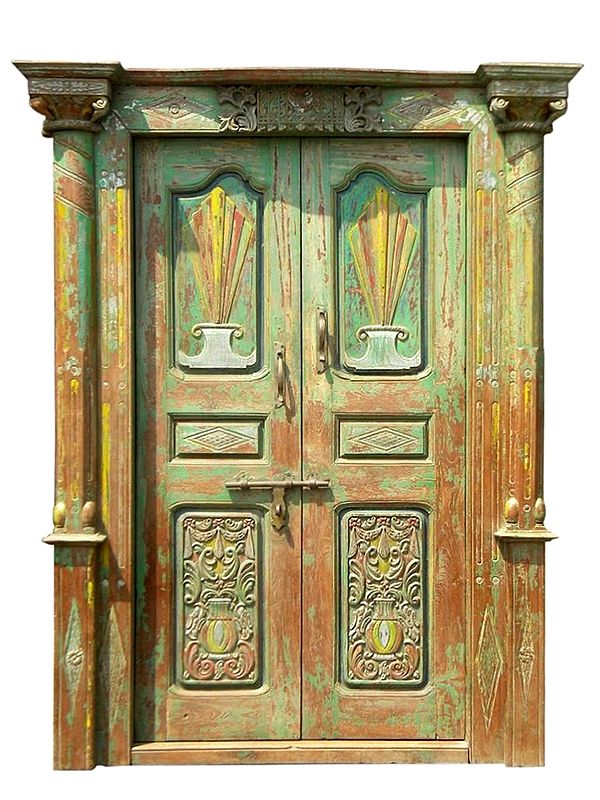 84" Wooden Vintage Indian Double Door
