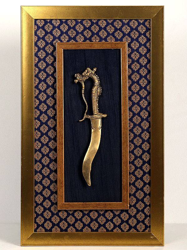 Wooden Framed Dragon Dagger In Brass | Wall Hanging