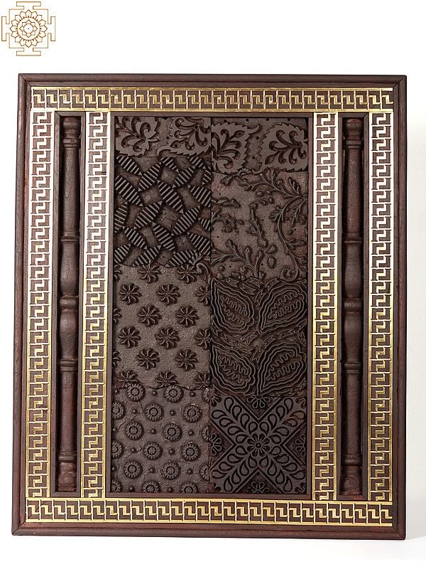 24" Designer Wood and Brass Wall Hanging Panel
