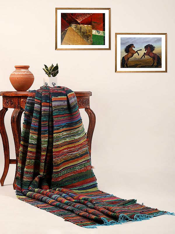 Recycled Chindi Dhurrie With Multi-Color Stripes