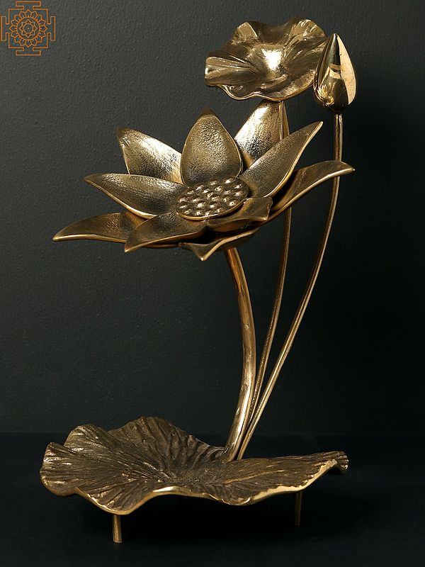 13" Brass Lotus Flowers and Bud | Table Decor