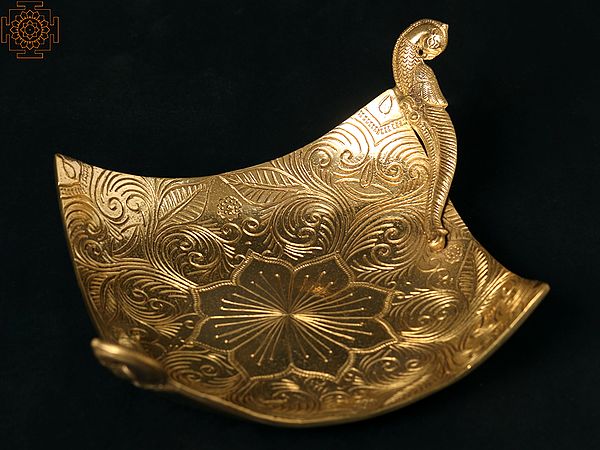11" Peacocks Designer Tray in Brass