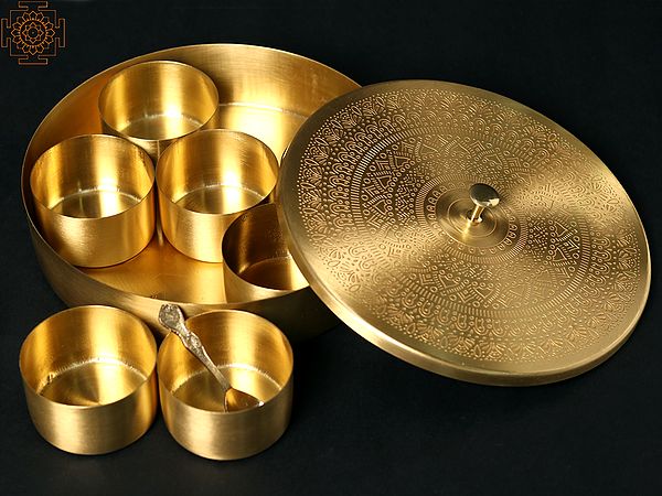 8" Designer Masala/Spice Box in Brass
