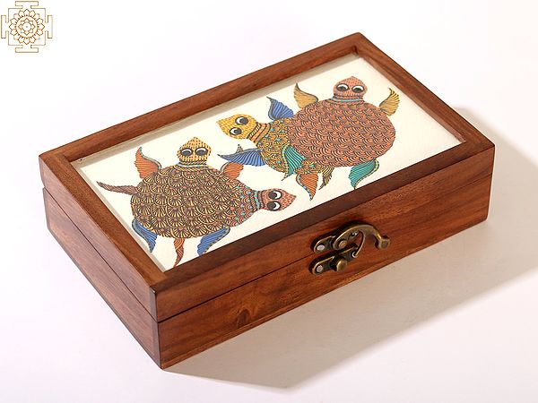Turtle Tile Wood Box with Handmade Gond Painting