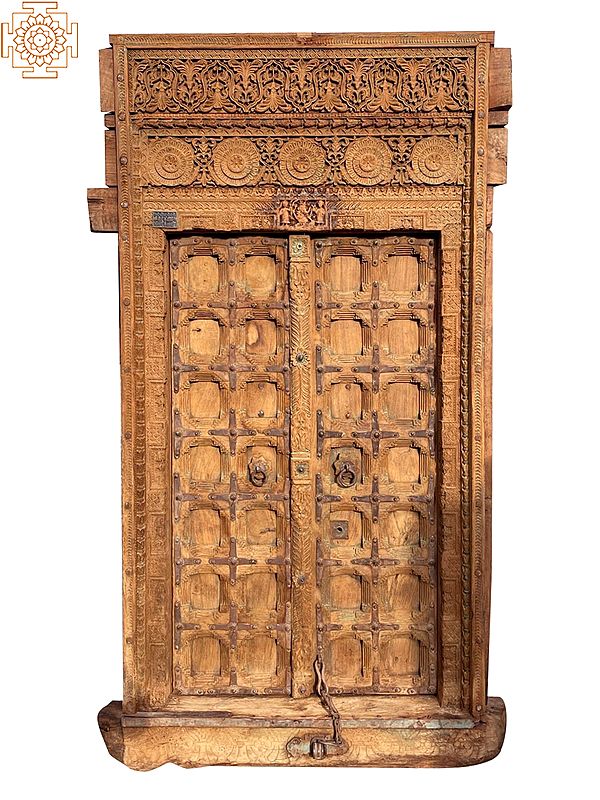 85" Large Beautiful Carved Wood Door | Vintage Indian Door