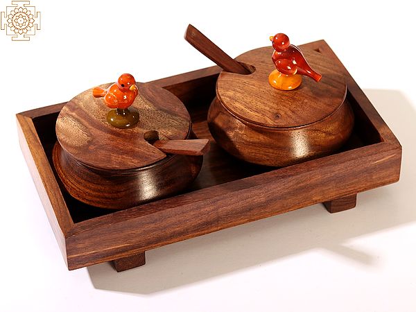 Wood Small Dahi Handi Set | Home And Living Decor