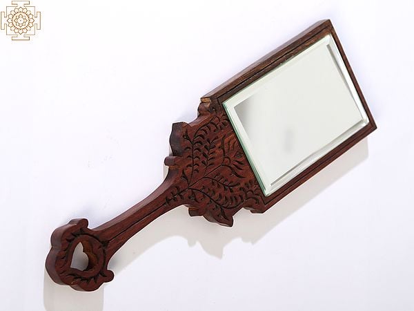 10" Stylish Hand Mirror in Teak Wood