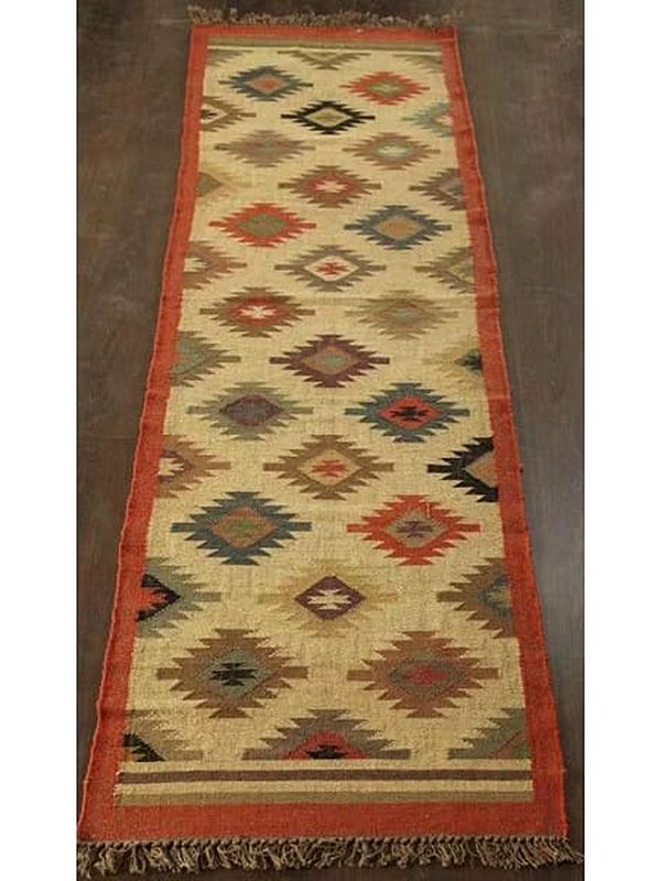 Wool And Jute Mix Rugs With Woven Kilim Motifs All-Over