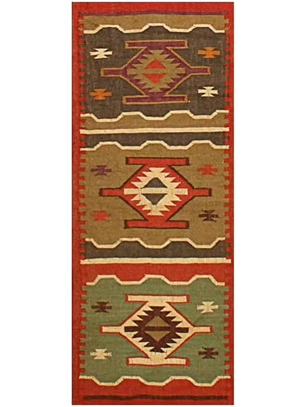 Wool And Jute Mix Multicolour Woven Tribal Pattern Persian Kilim Rugs