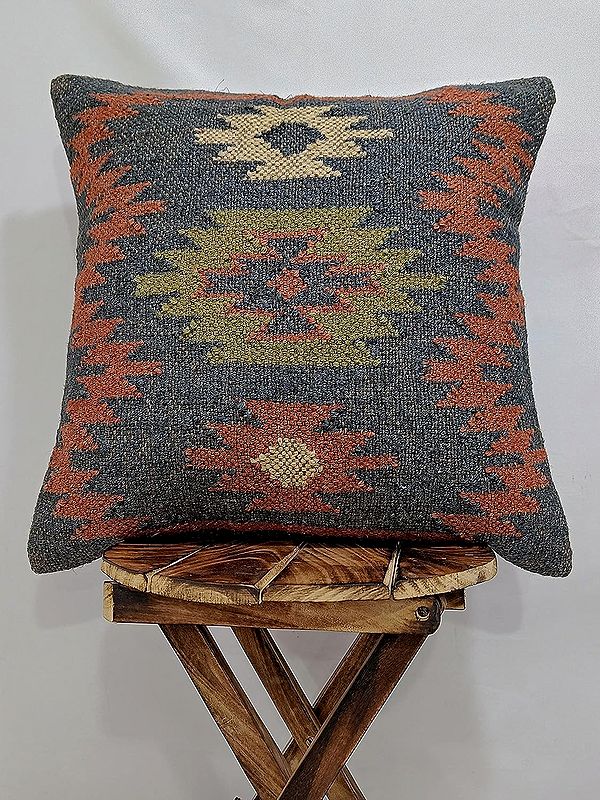 Wool and Jute Mix Multicolor Kilim Weave Set of Four Cushion Cover