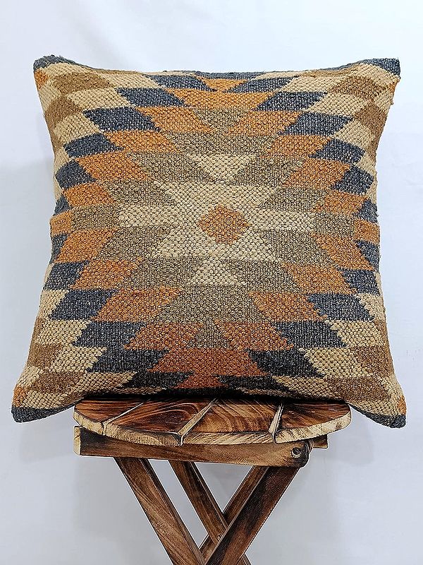Multicolor Woven Wool and Jute Mix Set of Four Kilim Pillow Cover