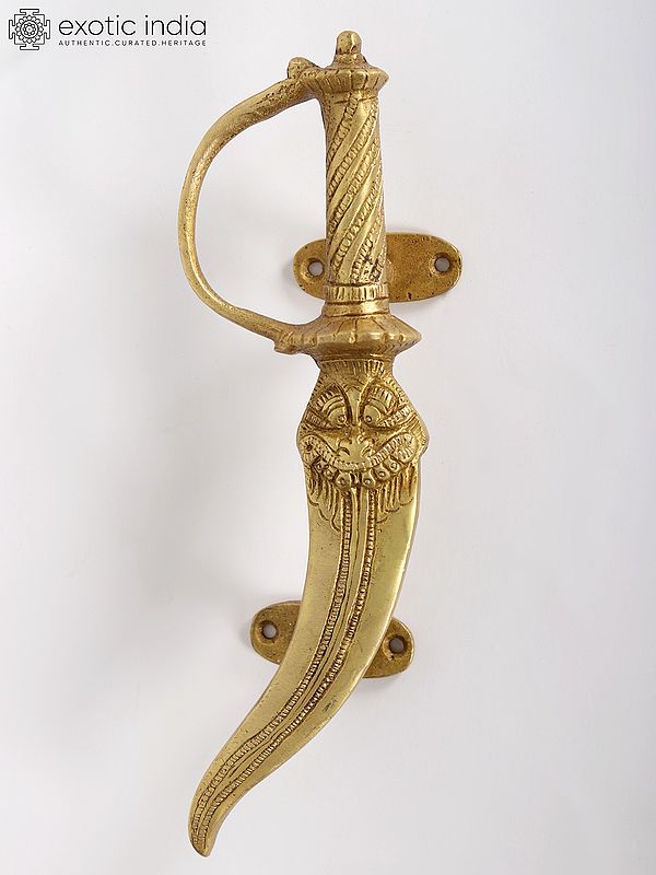 Brass Door Handle with Dagger Motif