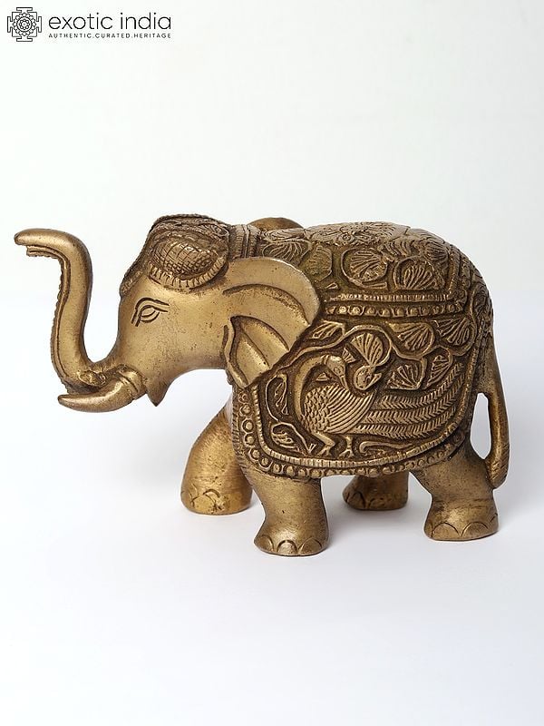 6" Decorative Elephant with Upraised Trunk in Brass