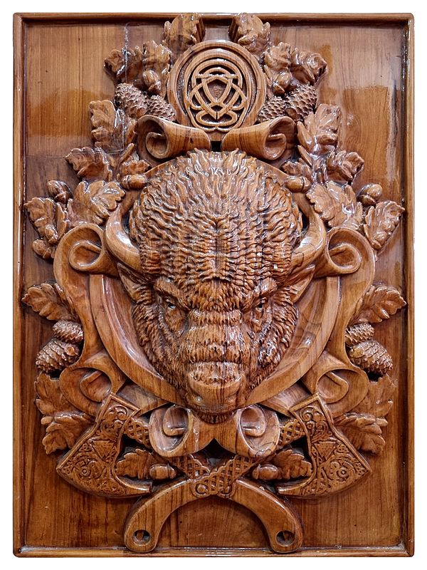 Wooden Bison Wall Hanging Panel