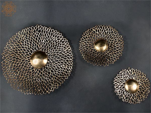 Round Shape Designer Wall Art in Brass | Set of Three