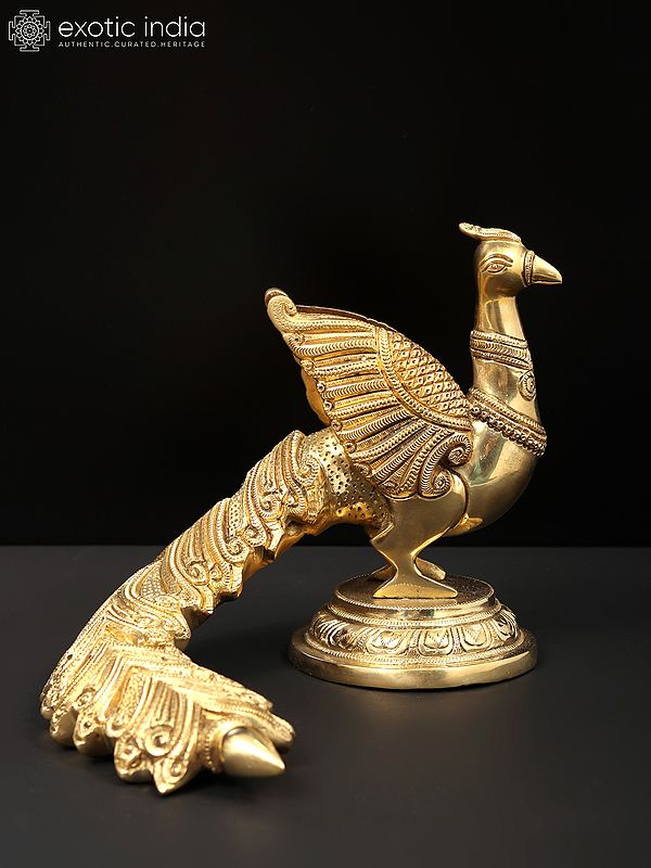 10" Brass Peacock with Beautiful Long Tail | Home Decor