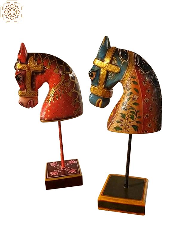 12" Wood Horse Head With Stand - Set Of 2 | Home Decor