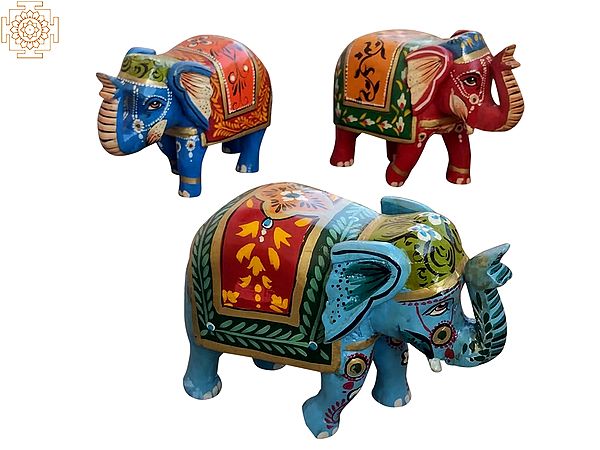 10" Wood Beautiful Elephant - Set Of 3 | Home Decor