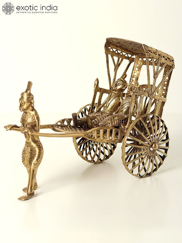 9" Brass Hand Pulled Kolkata Rickshaw | Dhokra Art | Table Decor