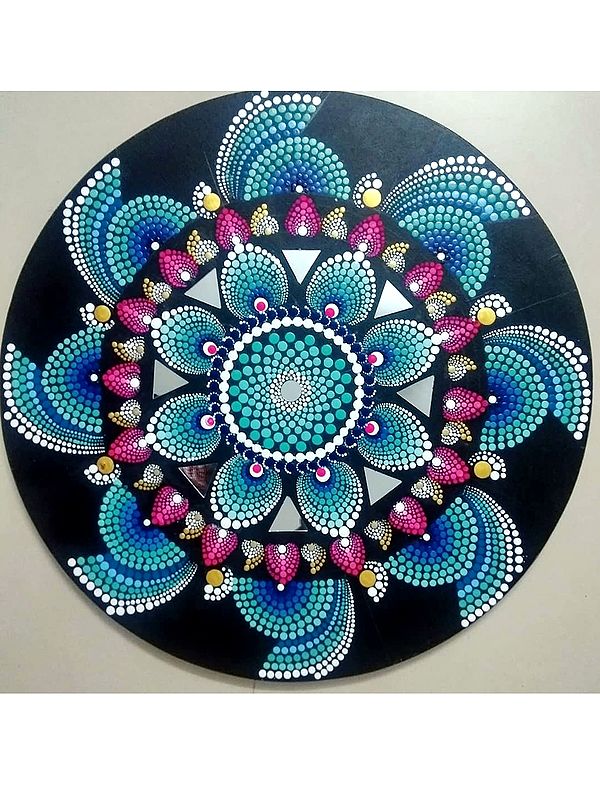 Dotted Flower In Mandala Art | Acrylic On Mdf Wood | By Kajal Saxena