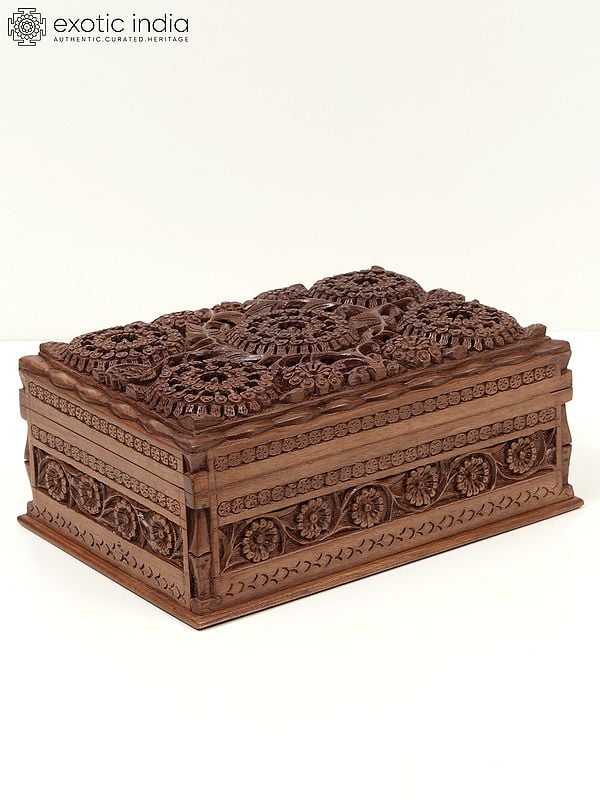 12" Walnut Wood Fully Carved Designer Jewellery Box
