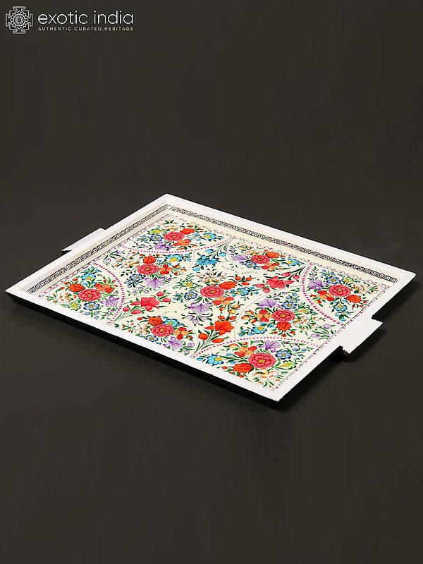 13" Hand-Painted Papier Mache Tray | Handmade