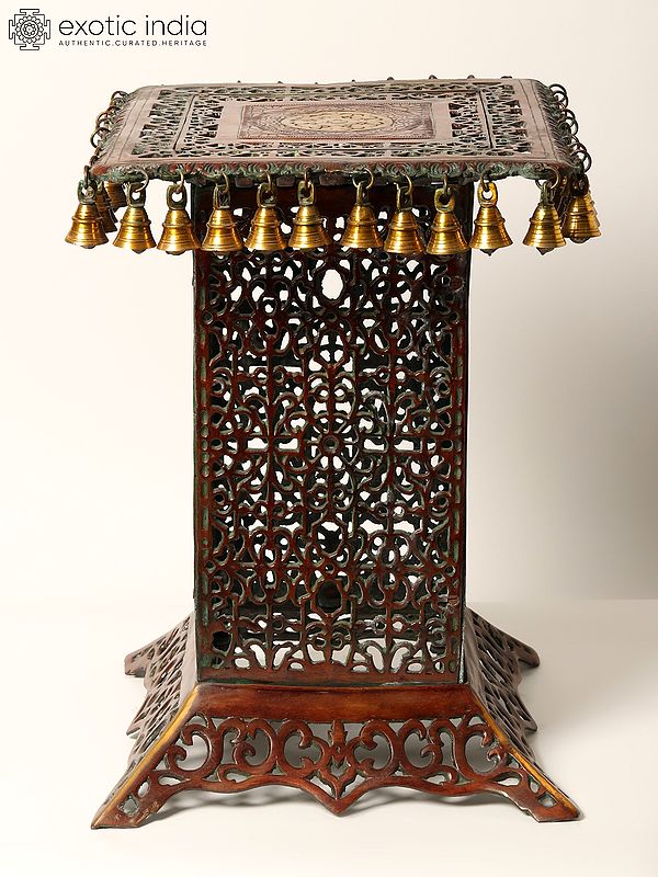 21" Jali Design Brass Pedestal with Bells
