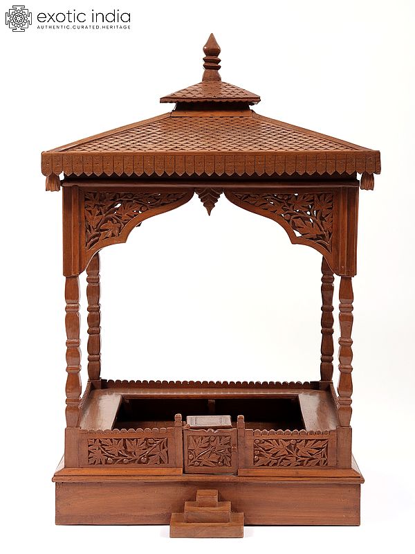 28" Walnut Wood Carved Designer Temple | From Kashmir
