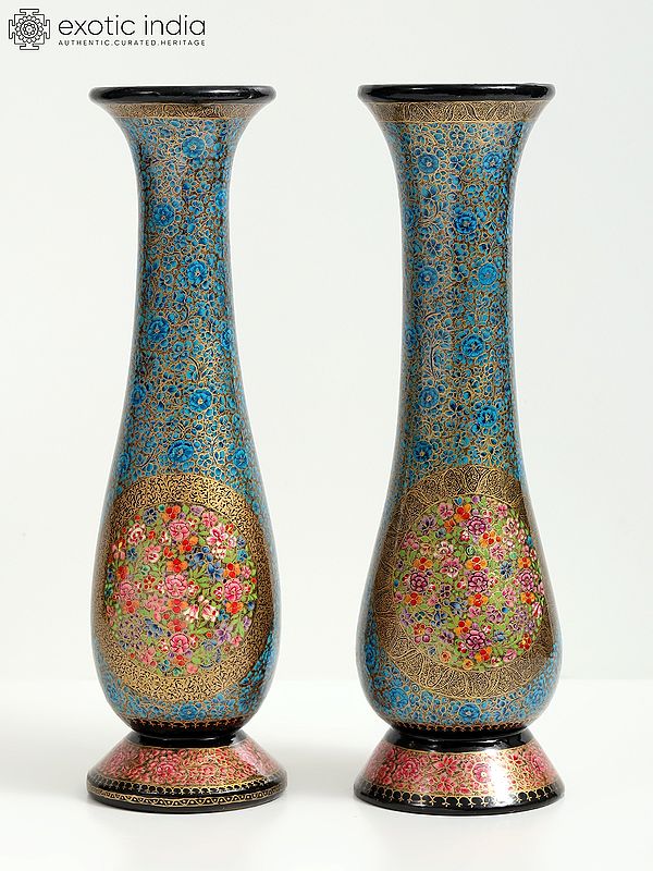 Beautiful Flower Vase - Set Of 2 With Superfine Work | Papier Mache