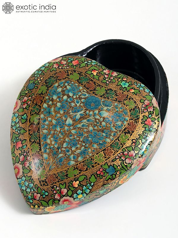 Floral Design Papier Mache Heart Shaped Box | Hand-Painted | From Kashmir