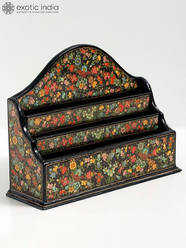 10" Floral Design Hand Painted Letter Holder in Wood | From Kashmir