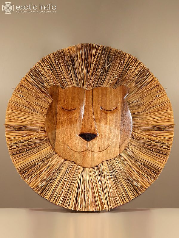 21" Decorative Lion Face Wall Decor in Wood