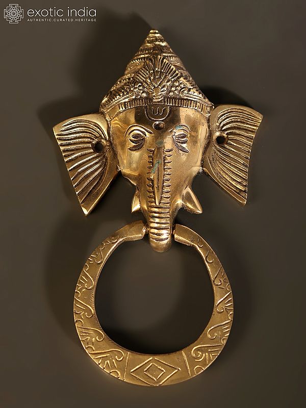 7" Ganesha Door Knocker In Brass