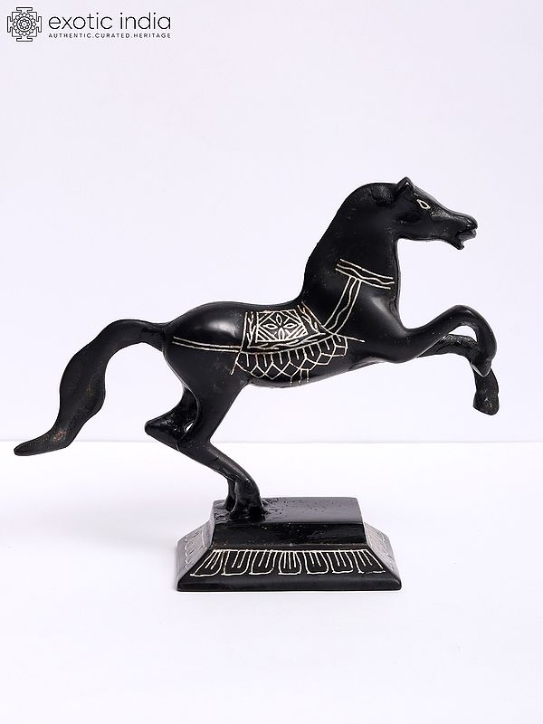 7" Beautiful Jumping Horse - Bidri Artwork | Gunmetal with Real Silver