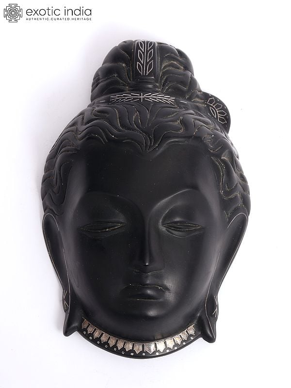 8" Lord Buddha Face - Bidri Artwork | Gunmetal with Real Silver