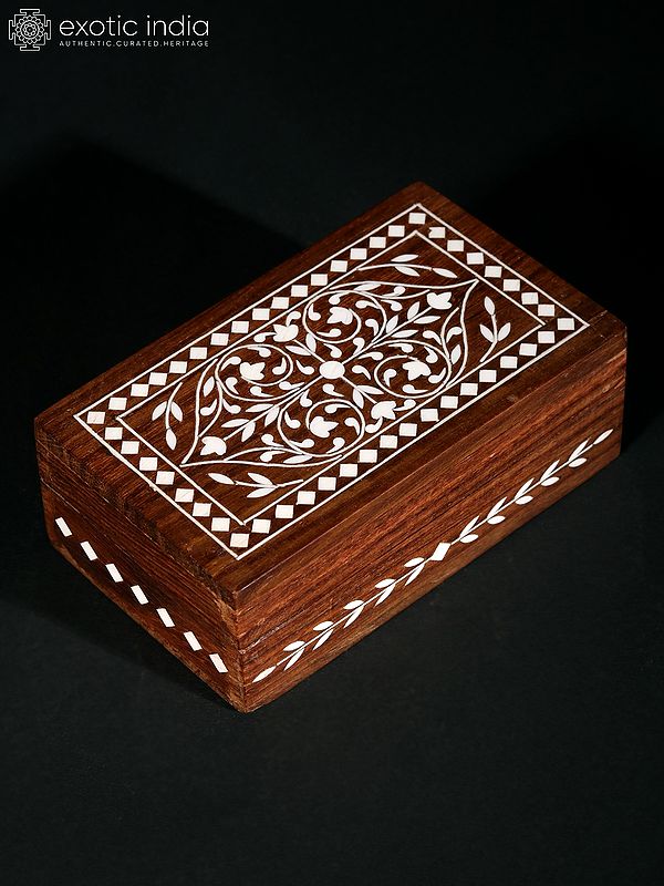 5" Teakwood Jewelry Box with Inlay Work