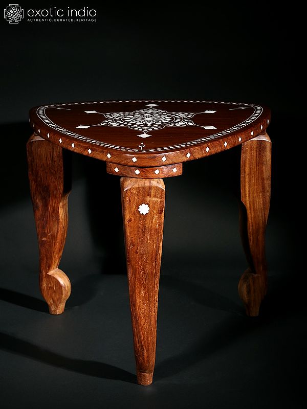 13" Teakwood Triangle Shaped Pedestal with Inlay Work