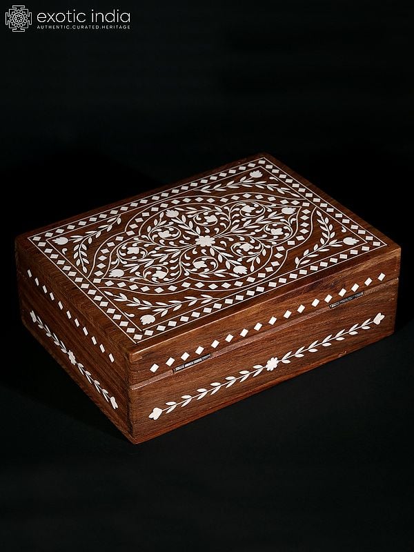 8" Wood Rectangural Jewellery Box With Inlay Work
