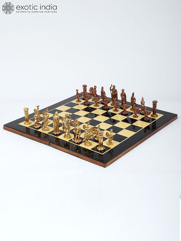 18" Wood Chess Board with Brass Chess Pieces