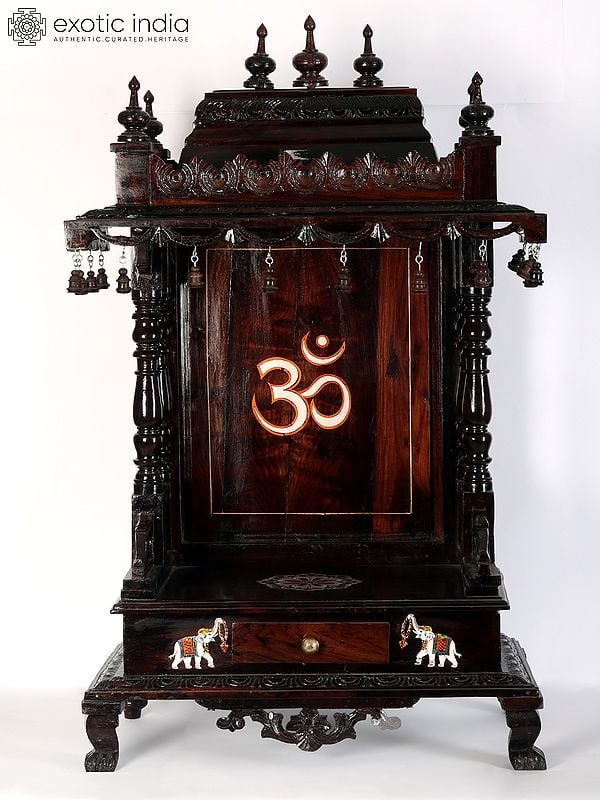 34" Large Attractive Handcrafted Wood Om Temple With Inlay Work