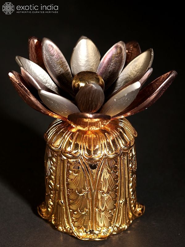 Twin-Head Blooming Lotus on 24 Karat Gold Plated Pedestal